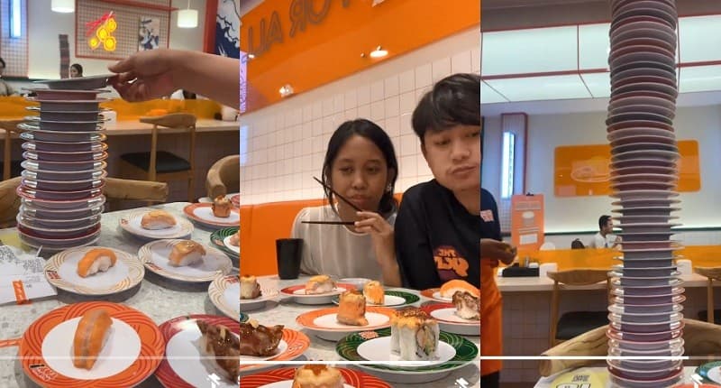 Viral, Pasangan Ini Makan Sushi hingga 65 Piring, Bayarnya Rp68.000, Netizen: Mukanya Ditandain! Viral, Pasangan Ini Makan Sushi hingga 65 Piring, Bayarnya Rp68.000, Netizen: Mukanya Ditandain!