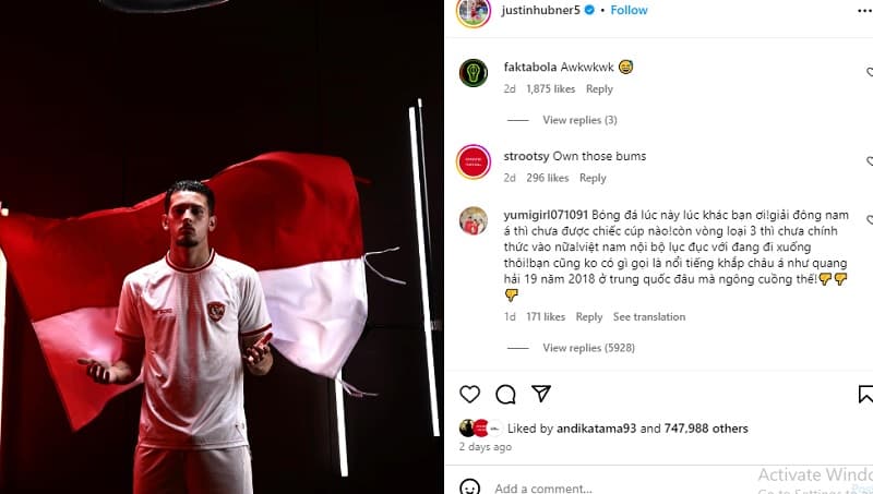 Netizen Vietnam Serang IG Justin Hubner, Sebut Indonesia Tak Becus Cari Pemain