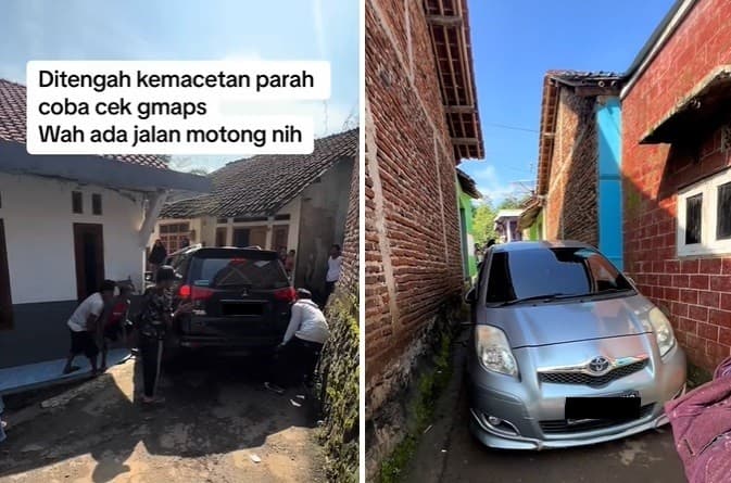 Viral 2 Mobil Terjebak di Gang Sempit Gara-Gara Ikut Google Maps, Netizen Ngaku Pernah Masuk ke Kuburuan