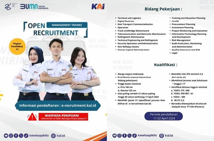 Ramai Netizen soal Syarat Lowongan Kerja, Begini Penjelasan KAI Ramai Netizen soal Syarat Lowongan Kerja, Begini Penjelasan KAI