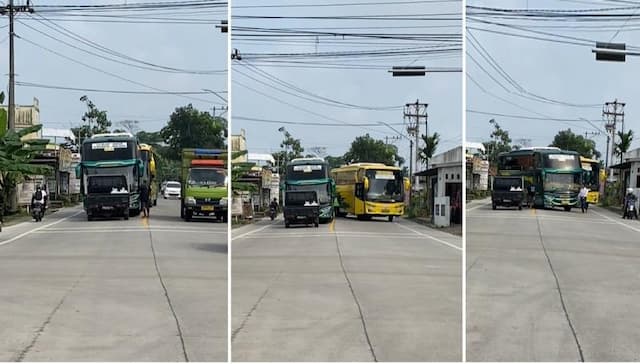 Viral Sopir Mobil Pikap Jegal 2 Bus Ngeblong di Perempatan Lampu Merah, Netizen: Keren Pak Jangan Takut