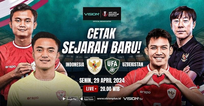 Link Live Streaming Timnas Indonesia Vs Uzbekistan di Semifinal Piala Asia U-23 2024, Saksikan di Vision+! Link Live Streaming Timnas Indonesia Vs Uzbekistan di Semifinal Piala Asia U-23 2024, Saksikan di Vision+!