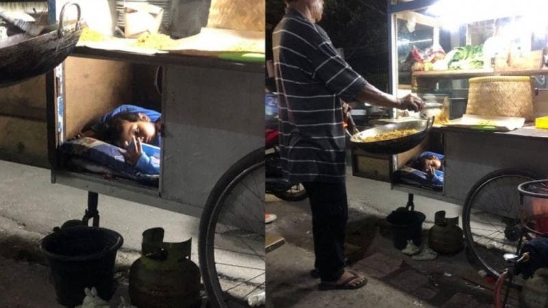 Viral Wanita Ini Kaget Lihat Anak Pedagang Nasi Goreng Tidur di Gerobak, Netizen Terharu Viral Wanita Ini Kaget Lihat Anak Pedagang Nasi Goreng Tidur di Gerobak, Netizen Terharu