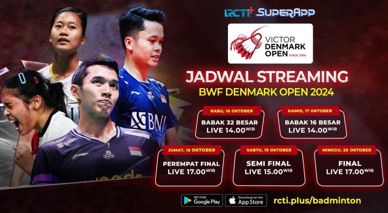 Jadwal Live Streaming Denmark Open 2024 Rabu sampai Minggu di RCTI+ SuperApp Jadwal Live Streaming Denmark Open 2024 Rabu sampai Minggu di RCTI+ SuperApp
