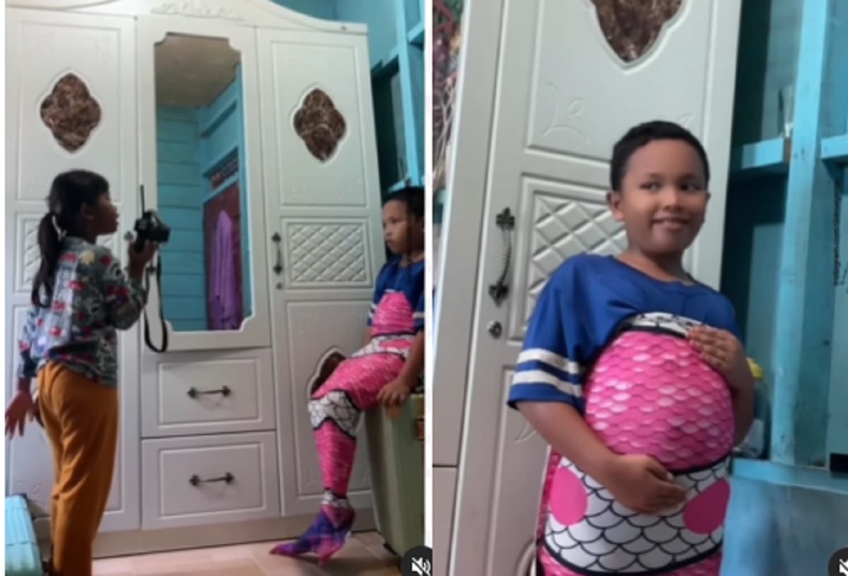 Viral Aksi Lucu Adik Dandani Abangnya Jadi Putri Duyung, Disuruh Gaya Layaknya Model Viral Aksi Lucu Adik Dandani Abangnya Jadi Putri Duyung, Disuruh Gaya Layaknya Model