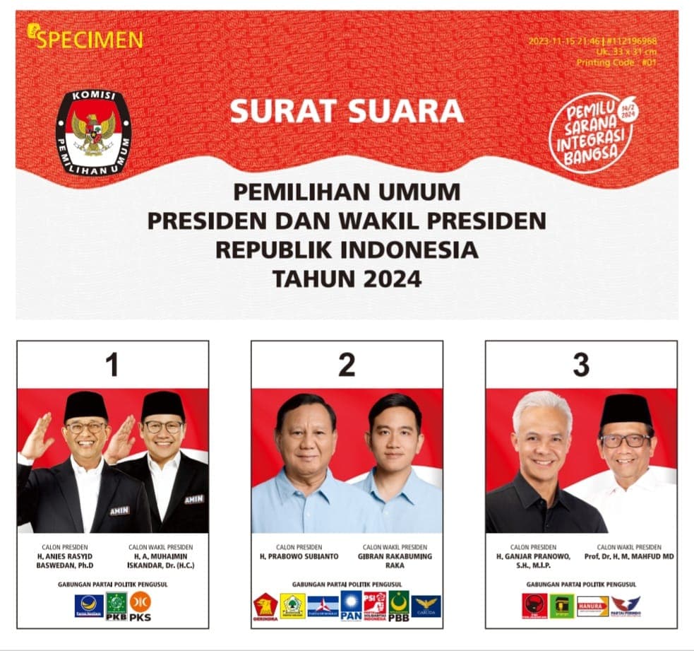 Resmi! Ini Desain Surat Suara Pilpres 2024 Resmi! Ini Desain Surat Suara Pilpres 2024