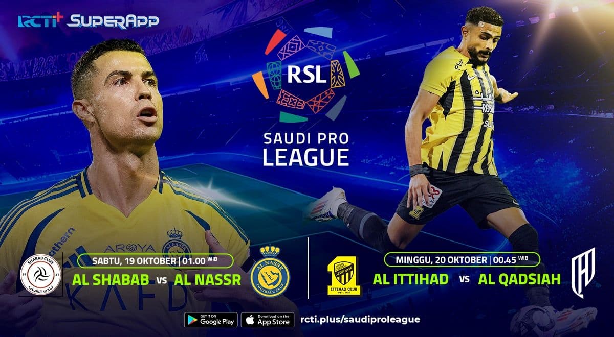 Jadwal Streaming Liga Arab Saudi 2024-2025 Pekan ke-7 di RCTI+ SuperApp: Ada Al Shabab vs Al Nassr! Jadwal Streaming Liga Arab Saudi 2024-2025 Pekan ke-7 di RCTI+ SuperApp: Ada Al Shabab vs Al Nassr!