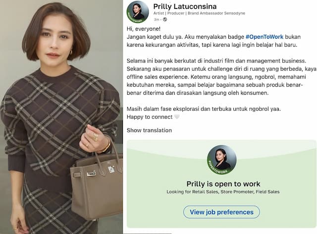 Deretan Sumber Kekayaan Artis Cantik Prilly Latuconsina yang Pasang Status Open to Work di Linkedln Deretan Sumber Kekayaan Artis Cantik Prilly Latuconsina yang Pasang Status Open to Work di Linkedln
