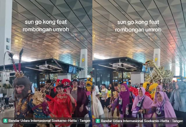 Viral, Barongsai Dipimpin Sun Go Kong Beriringan dengan Rombongan Umrah Viral, Barongsai Dipimpin Sun Go Kong Beriringan dengan Rombongan Umrah