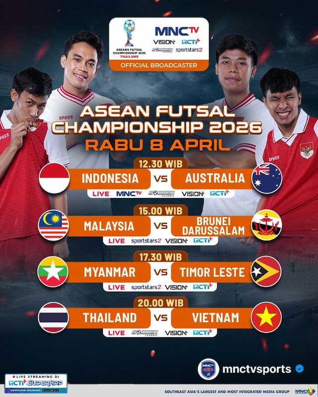 Jadwal Piala AFF Futsal 2026 Hari Ini: Ada Timnas Futsal Indonesia vs Australia Jadwal Piala AFF Futsal 2026 Hari Ini: Ada Timnas Futsal Indonesia vs Australia