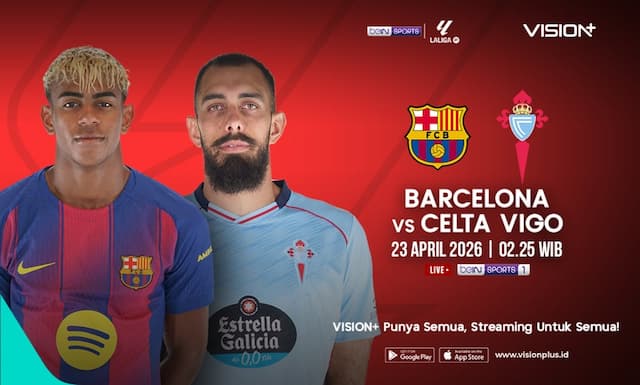 Jadwal dan Link Live Streaming Barcelona vs Celta Vigo di Vision+, Selangkah Menuju Gelar Liga Spanyol 2025-2026! Jadwal dan Link Live Streaming Barcelona vs Celta Vigo di Vision+, Selangkah Menuju Gelar Liga Spanyol 2025-2026!