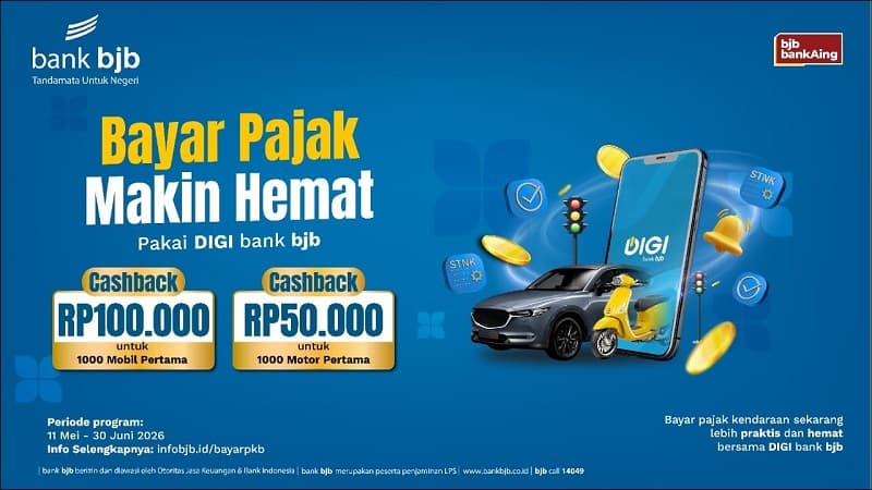 Cashback hingga Rp100 Ribu, bank bjb Ajak Nasabah Bayar Pajak Lewat DIGI Cashback hingga Rp100 Ribu, bank bjb Ajak Nasabah Bayar Pajak Lewat DIGI