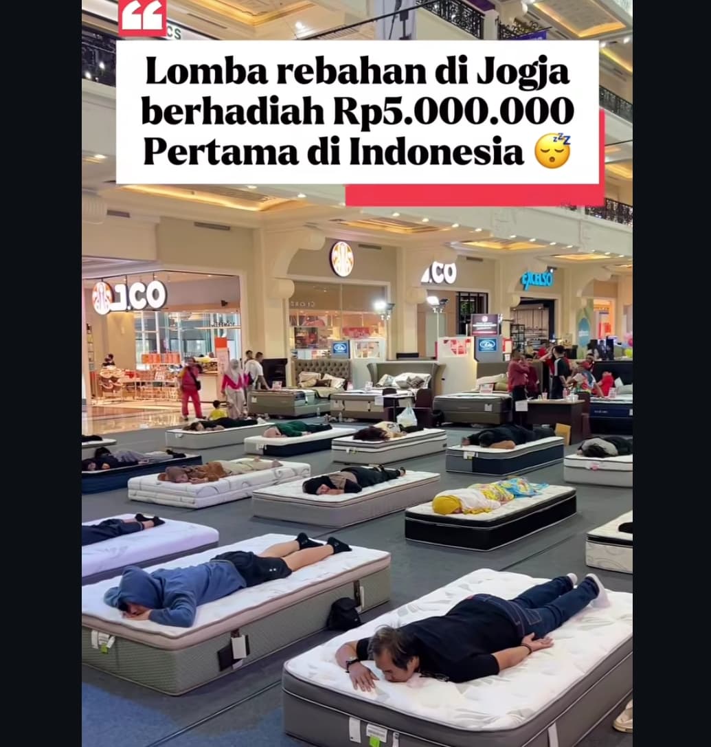 Viral Lomba Rebahan di Jogja dan Berhadiah Rp5 Juta Viral Lomba Rebahan di Jogja dan Berhadiah Rp5 Juta