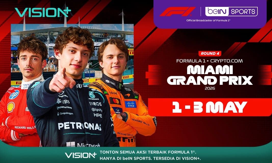 Formula 1 GP Miami 2026 Siap Digelar, Ini Jadwal dan Link Nonton Streaming di VISION+ Formula 1 GP Miami 2026 Siap Digelar, Ini Jadwal dan Link Nonton Streaming di VISION+