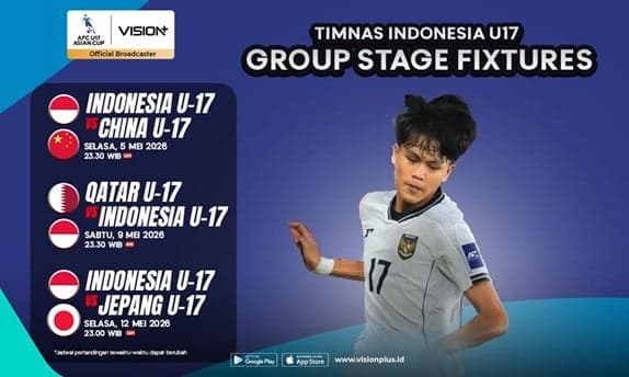 Catat Jadwal Tayang Timnas di AFC U17 Asian Cup di VISION+, Jangan Sampai Terlewat! Catat Jadwal Tayang Timnas di AFC U17 Asian Cup di VISION+, Jangan Sampai Terlewat!