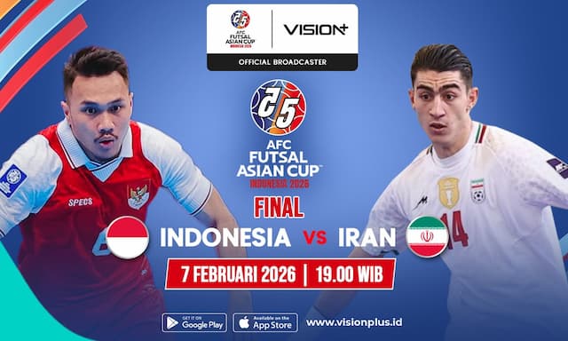 Link Nonton Final Futsal Asia 2026, Indonesia vs Iran Tayang Eksklusif di VISION+ Link Nonton Final Futsal Asia 2026, Indonesia vs Iran Tayang Eksklusif di VISION+
