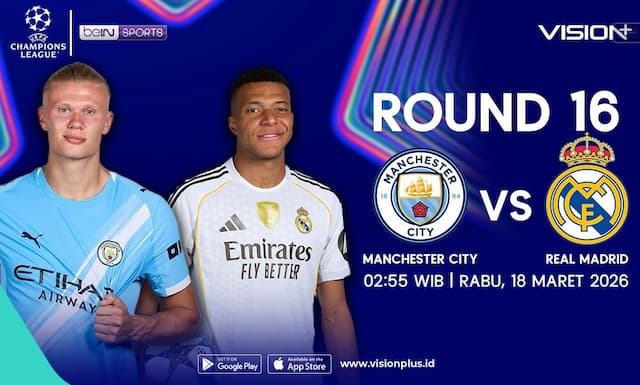 Link Nonton Manchester City vs Real Madrid Liga Champions 2025/26 di VISION+, Tayang Rabu Dini Hari Link Nonton Manchester City vs Real Madrid Liga Champions 2025/26 di VISION+, Tayang Rabu Dini Hari