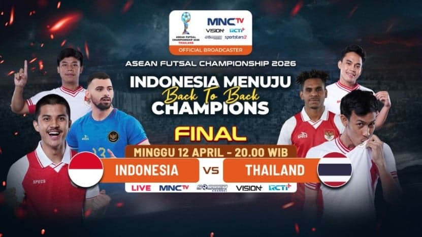 Final Piala AFF Futsal 2026: Timnas Indonesia vs Thailand, Saksikan di MNCTV Final Piala AFF Futsal 2026: Timnas Indonesia vs Thailand, Saksikan di MNCTV