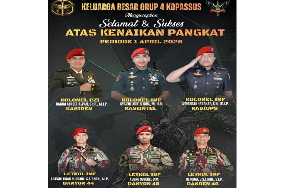 6 Perwira Kopassus Naik Pangkat, Berikut Nama-namanya 6 Perwira Kopassus Naik Pangkat, Berikut Nama-namanya