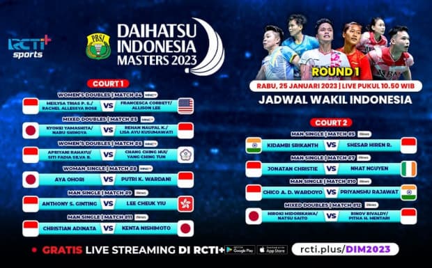 Link Live Streaming Indonesia Masters 2023: Gratis di RCTI Plus! Link Live Streaming Indonesia Masters 2023: Gratis di RCTI Plus!