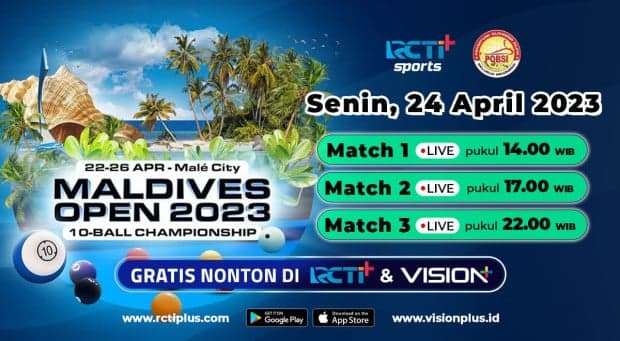 Link Live Streaming Turnamen Biliar Maldives Open di RCTI Plus, Senin (24/4/2023) Link Live Streaming Turnamen Biliar Maldives Open di RCTI Plus, Senin (24/4/2023)