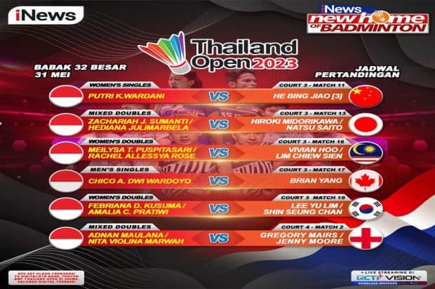 LIVE di iNews! Dukung Perjuangan 13 Wakil Terbaik Indonesia di Thailand Open 2023