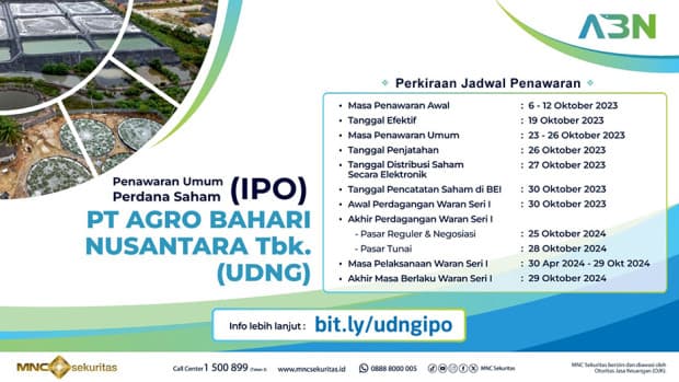 Industri Tambak Udang PT Agro Bahari Nusantara Tbk (UDNG) Masuki Masa Bookbuilding, Simak Jadwalnya! Industri Tambak Udang PT Agro Bahari Nusantara Tbk (UDNG) Masuki Masa Bookbuilding, Simak Jadwalnya!