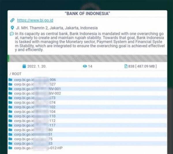 Data Bank Indonesia Diduga Bocor