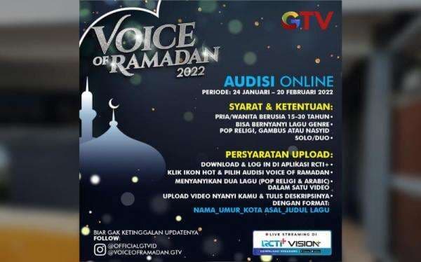 Akhi dan Ukhti Wajib Ikutan! Audisi Online Voice of Ramadan 2022 Sudah Dibuka, Total Hadiah Puluhan Juta Rupiah Menanti Akhi dan Ukhti Wajib Ikutan! Audisi Online Voice of Ramadan 2022 Sudah Dibuka, Total Hadiah Puluhan Juta Rupiah Menanti