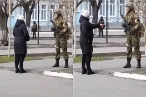 Viral, Wanita Ukraina Sendirian Memaki Para Tentara Bersenjata Rusia