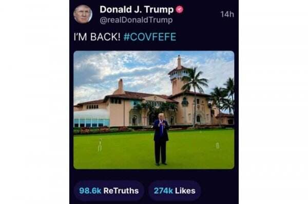 Ditolak Ramai-ramai di Twitter, Donald Trump Muncul dengan Unggahan Perdananya di Truth Social