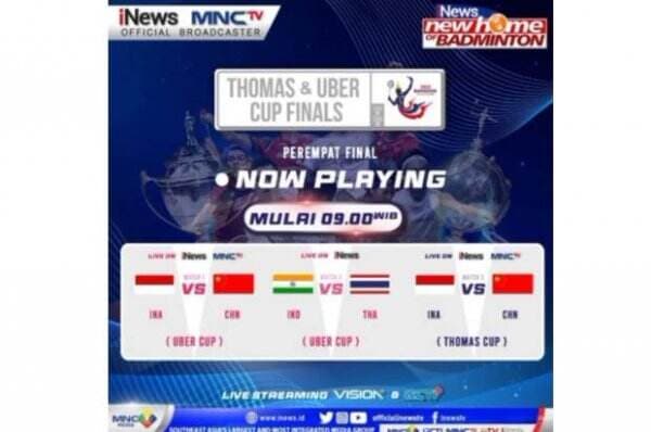 LIVE di iNews dan MNCTV, Perempat Final Piala Thomas dan Uber 2022