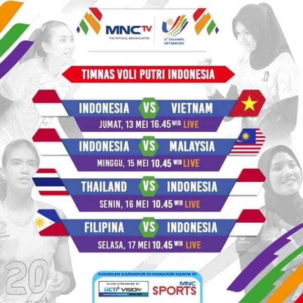 Jadwal Siaran Langsung Timnas Voli Putra dan Putri Indonesia di SEA Games 2021, Live di MNCTV!
