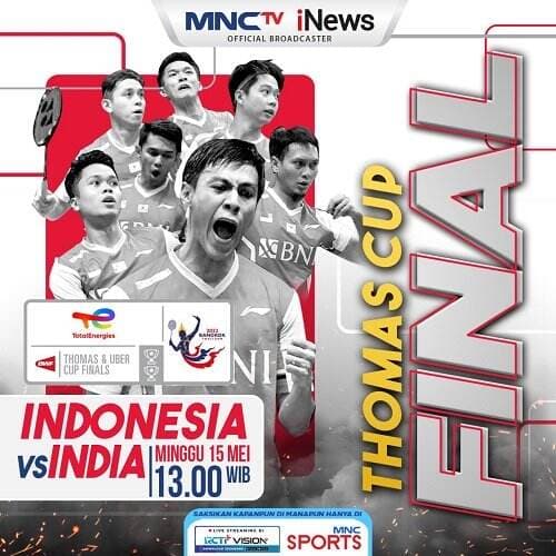 Jangan Lupa! Indonesia Vs India di Final Thomas Cup 2022 Siang Ini Live di MNCTV dan iNews
