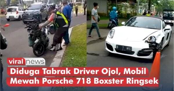 VIDEO: Diduga Tabrak Driver Ojol, Mobil Mewah Porsche 718 Boxster Ringsek