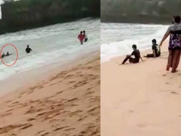 Video Evakuasi Wisatawan yang Terseret Ombak di Pantai Drini, Ditarik Pakai Papan Surfing