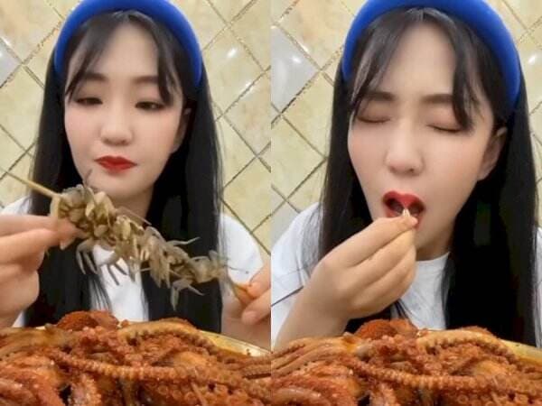 Nekat Makan Kepiting Hidup-Hidup, Bibir Cewek Cantik Ini Dicapit, Netizen: Rasain!