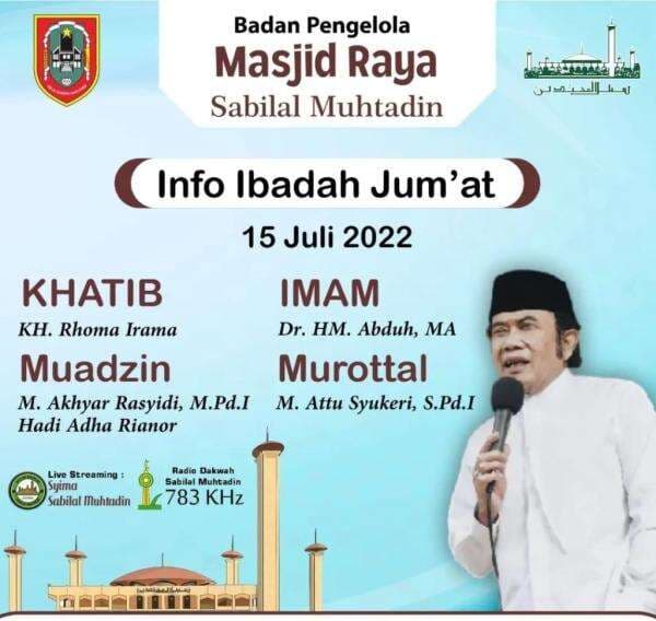 Besok, Rhoma Irama Jadi Khatib Jumat di Masjid Raya Sabilal Muhtadin Banjarmasin Besok, Rhoma Irama Jadi Khatib Jumat di Masjid Raya Sabilal Muhtadin Banjarmasin