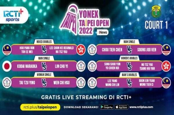 Link Live Streaming RCTI+, Semifinal Taipei Open 2022