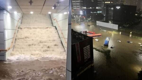 Detik-Detik Banjir Besar di Seoul, Pohon Tumbang, Warga Dievakuasi