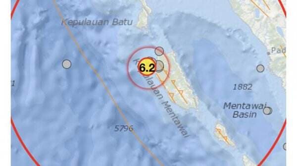 Gempa M6 1 Guncang Kepulauan Mentawai Tak Berpotensi Tsunami