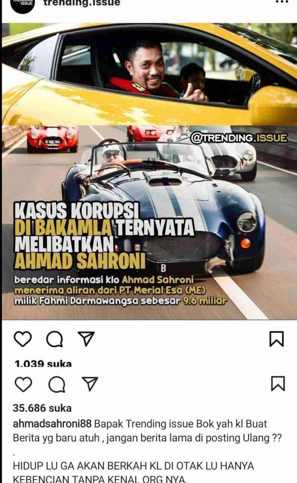 Respon Menohok Ahmad Sahroni ke Pemilik Akun yang Menudingnya Terlibat Kasus Bakamla Respon Menohok Ahmad Sahroni ke Pemilik Akun yang Menudingnya Terlibat Kasus Bakamla
