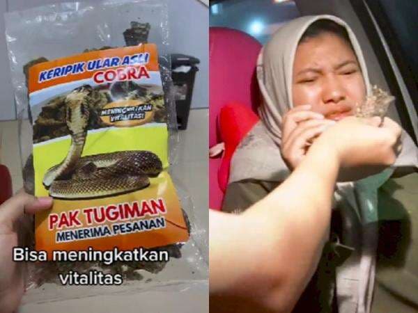 Jail Banget! Pria Ini Prank Pacar Makan Keripik Ular Kobra, Doi Auto Ngamuk Jail Banget! Pria Ini Prank Pacar Makan Keripik Ular Kobra, Doi Auto Ngamuk