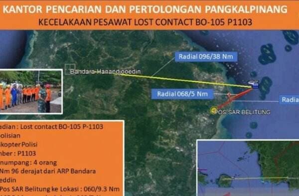 Tim SAR Temukan Satu Korban Helikopter Polri Jatuh di Belitung Timur