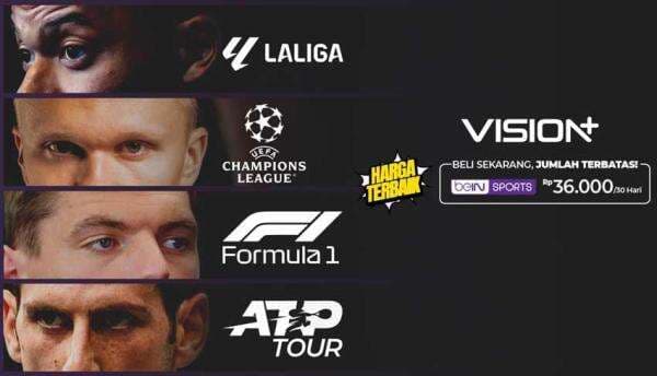 La Liga, UCL, F1, Streaming Semua Pertandingan beIN Sports Hanya Rp36.000 di Vision+ La Liga, UCL, F1, Streaming Semua Pertandingan beIN Sports Hanya Rp36.000 di Vision+