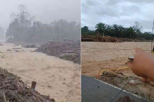 Sungai Garoga di Tapsel Meluap, Bawa Material Kayu hingga Hanyutkan Jembatan Darurat Sungai Garoga di Tapsel Meluap, Bawa Material Kayu hingga Hanyutkan Jembatan Darurat