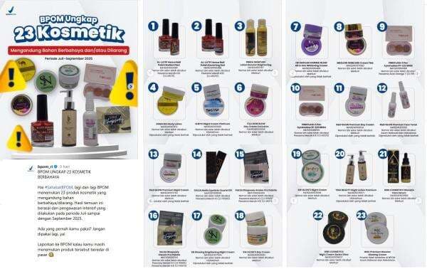 Daftar 23 Produk Kosmetik Dilarang Beredar BPOM, Mengandung Bahan Berbahaya Daftar 23 Produk Kosmetik Dilarang Beredar BPOM, Mengandung Bahan Berbahaya