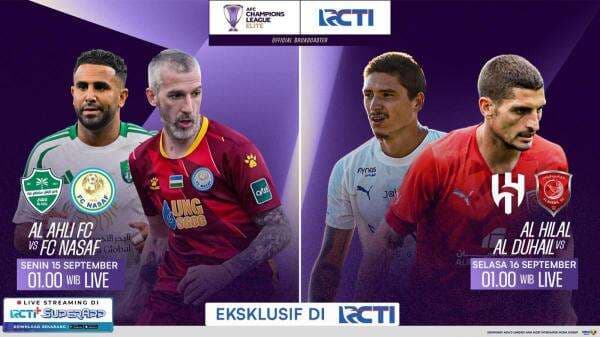 Live di RCTI! Ini Jadwal AFC Champions League Elite 2025 Al Ahli vs FC Nasaf dan Al Hilal vs Al Duhail Live di RCTI! Ini Jadwal AFC Champions League Elite 2025 Al Ahli vs FC Nasaf dan Al Hilal vs Al Duhail