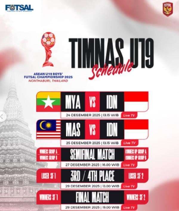 Jadwal Timnas Futsal Indonesia U-19 di Piala AFF Futsal 2025, Hadapi Myanmar dan Malaysia Jadwal Timnas Futsal Indonesia U-19 di Piala AFF Futsal 2025, Hadapi Myanmar dan Malaysia