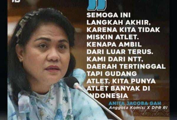 Anita Gah Kecam Program Naturalisasi PSSI, Sebut NTT sebagai Gudang Atlet Anita Gah Kecam Program Naturalisasi PSSI, Sebut NTT sebagai Gudang Atlet